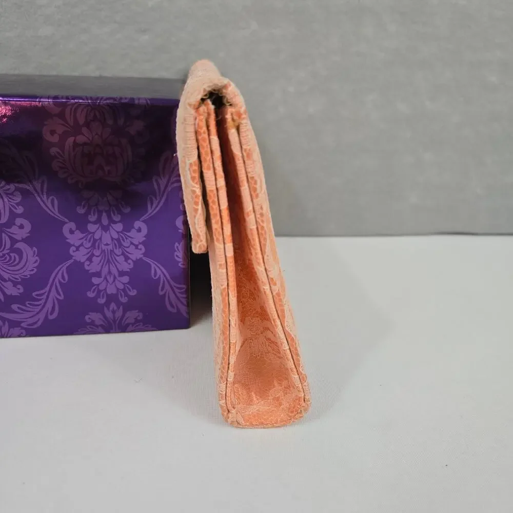 Peach Satin & Lace Covered Clutch Snap Closure Purse with Chain Shoulder Strap